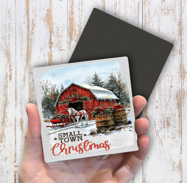 Small Town Christmas Horse and Barn Magnet Fridge