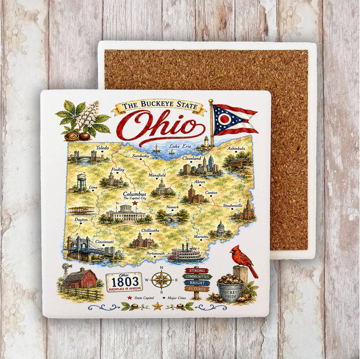 Ohio State Map Landmark Stone Coaster