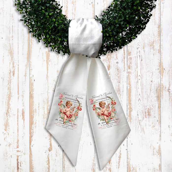 Vintage French Valentine Cupid Wreath Sash