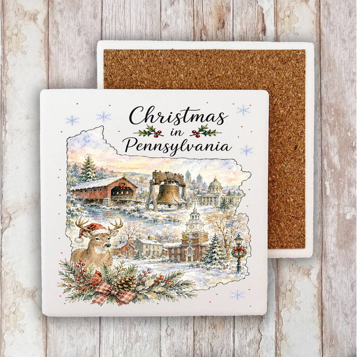 Christmas in Pennsylvania State Map Stone Coaster