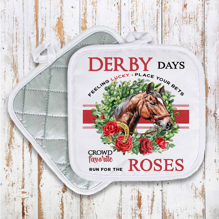 Derby Days and Roses Horses Pot Holder Oven Mitt