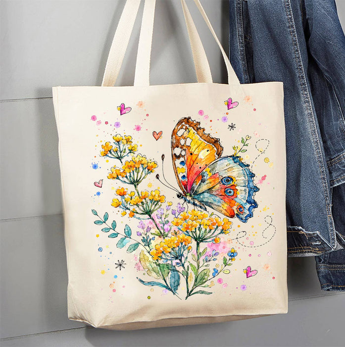 Spring Butterflies Wildflowers Canvas Tote Bag