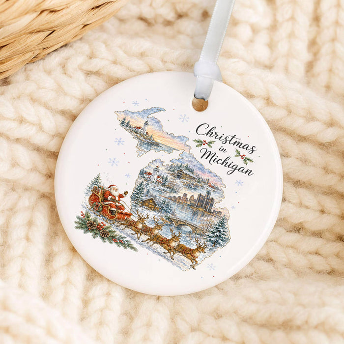 Christmas in Michigan State Map Ornament