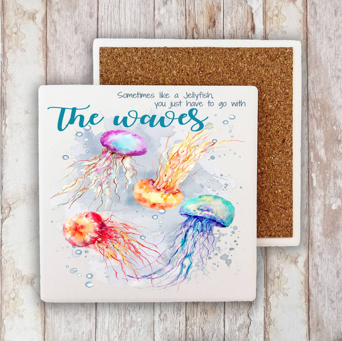 Jellyfish Go with the Waves Ocean Stone Coaster