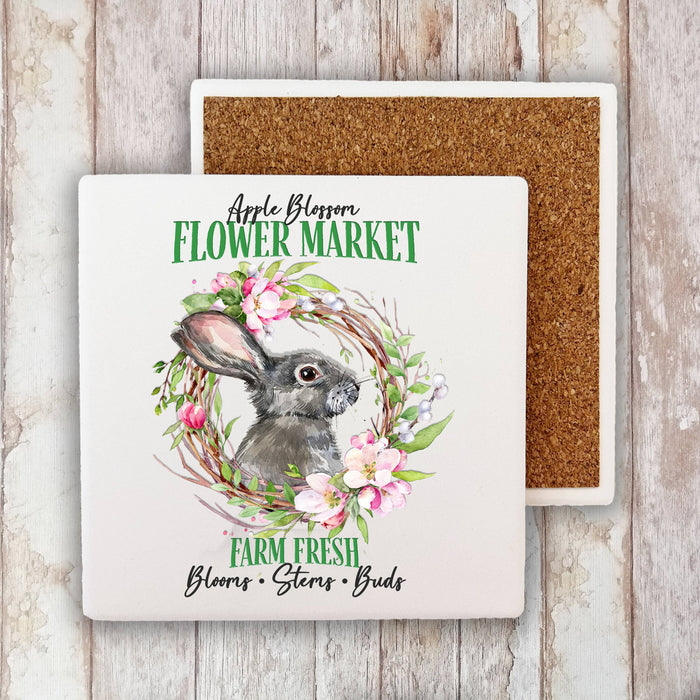 Flower Market Bunny Spring Stone Coaster