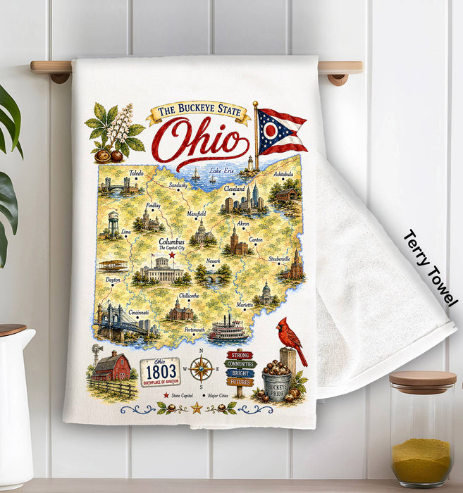 Ohio State Map Landmark Kitchen Terry Towel