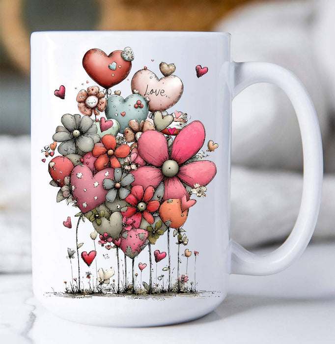 Valentine Whimsical Hearts Flowers Coffee Mug