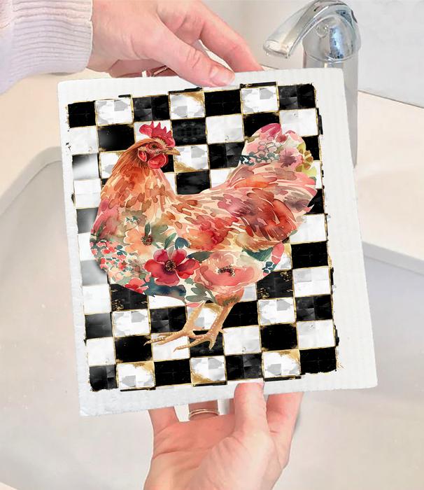 Checkered Colorful Chicken Swedish Dishcloth