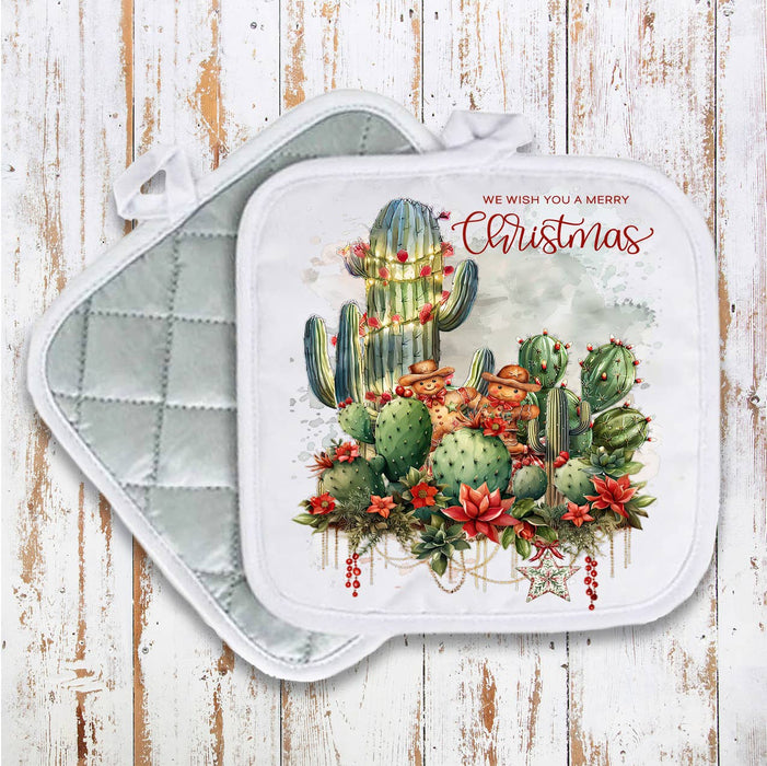 Merry Christmas Cactus Flowers Pot Holder