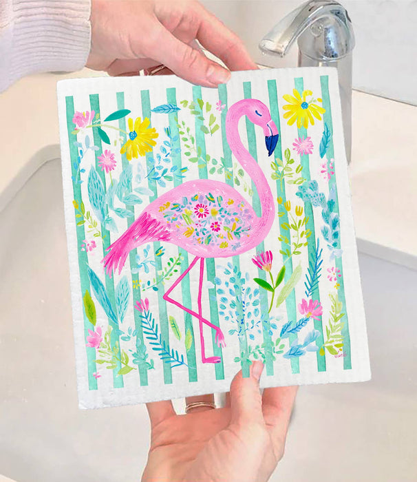 Tropical Pink Flamingo Swedish Dishcloth