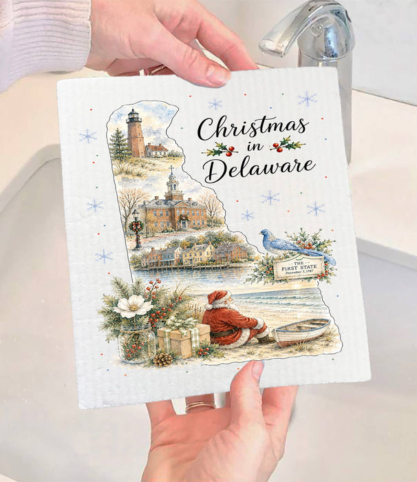 Christmas in Delaware State Map Swedish Dishcloth