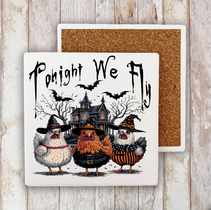 Halloween Chickens Tonight We Fly Stone Coaster