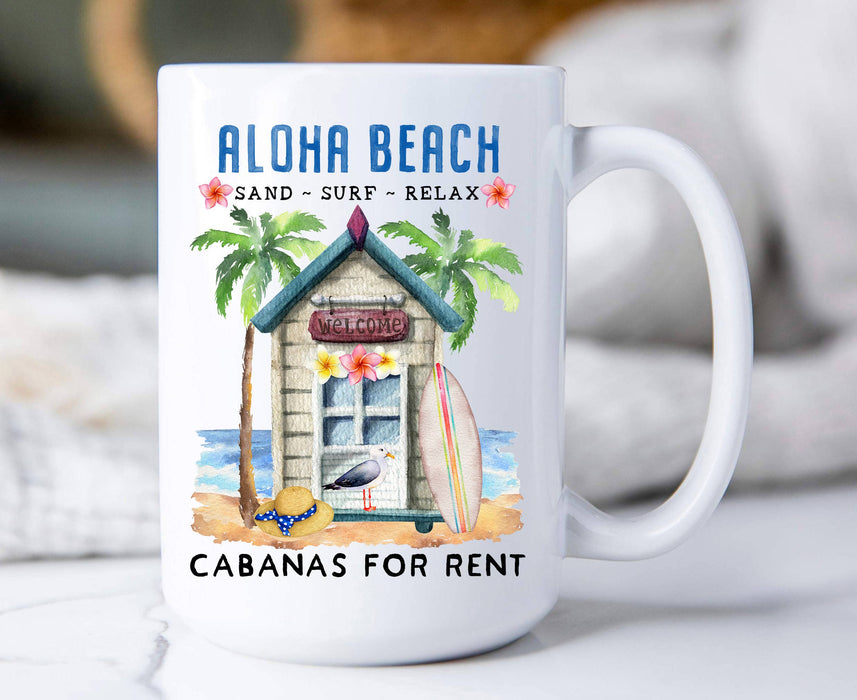 Aloha Beach Cabanas Ocean Surf Coffee Mug
