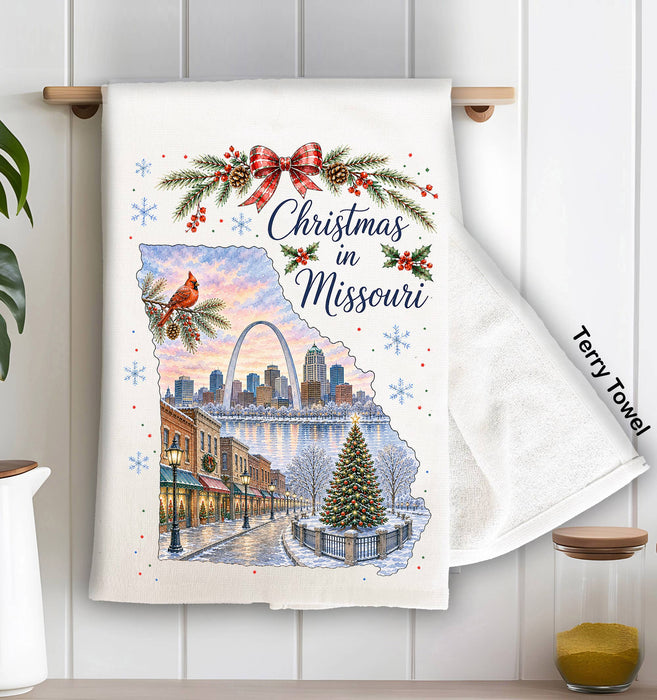 Christmas in Missouri State Map Kitchen Terry Towel