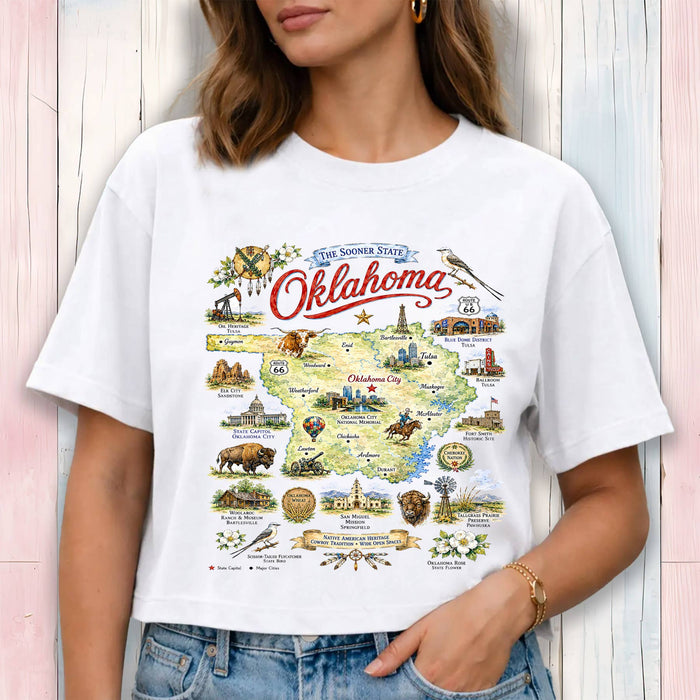 Oklahoma State Map Landmark Cropped T-Shirt