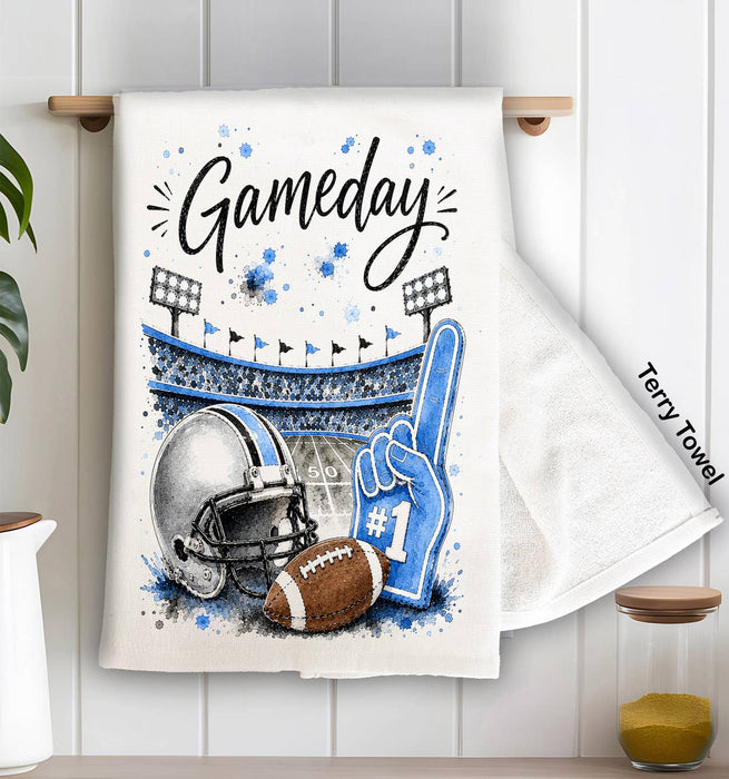Gameday Football Silver & Light Blue Kitchen Terry Towel