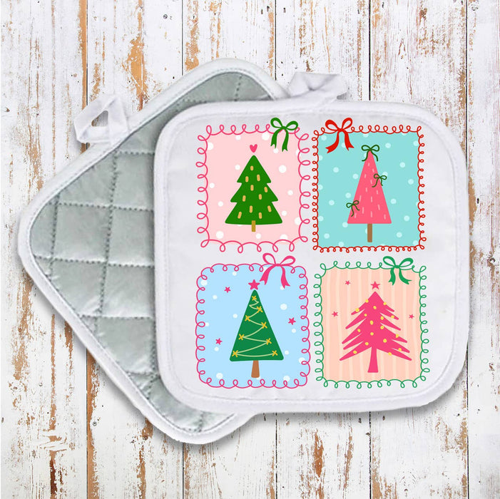 Christmas Tree Hand-Drawn Frame Pot Holder Oven Mitt