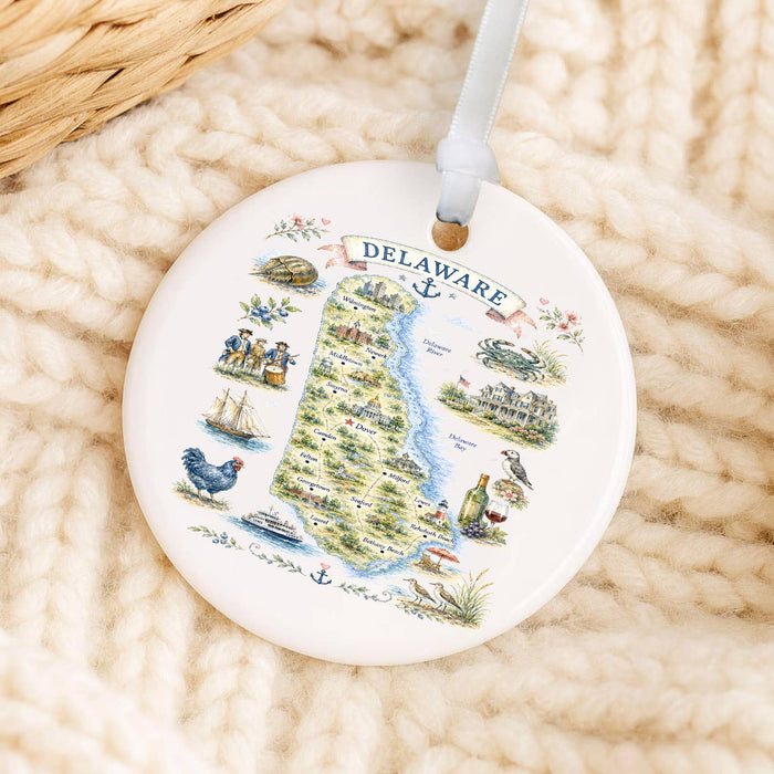 Delaware State Map Landmark Ornament