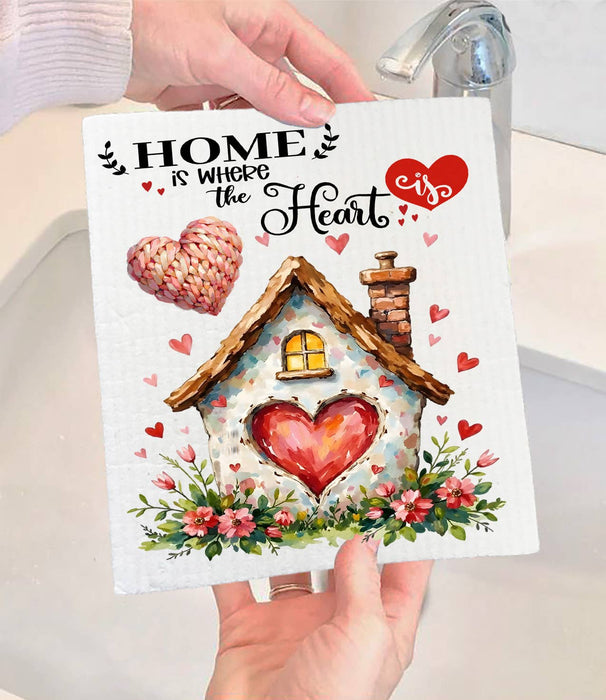 Home is Where the Heart Is Valentine Swedish Dishcloth