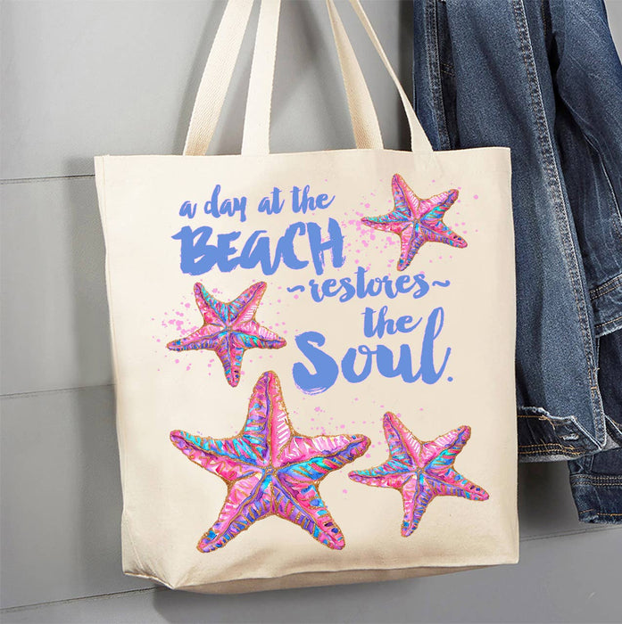 Day at beach restores Soul Starfish Canvas Tote Bag