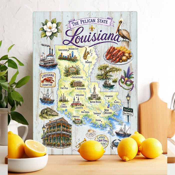Louisiana State Map Landmark Glass Cutting Board