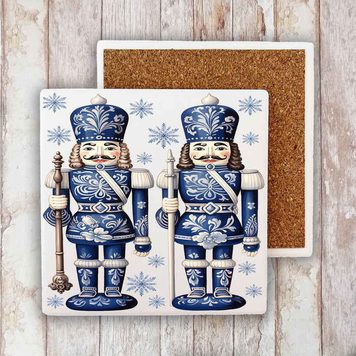 Christmas Nutcrackers Blue & White Stone Coaster