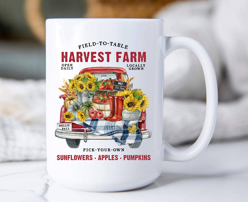 Autumn Fall Harvest Farms Red Truck Coffee Mug