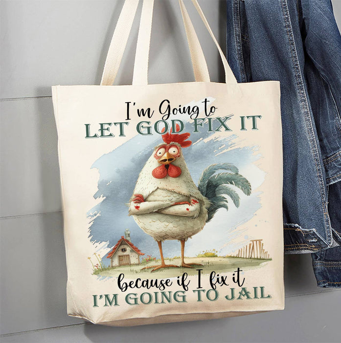 Chicken Let God Fix It Canvas Tote Bag
