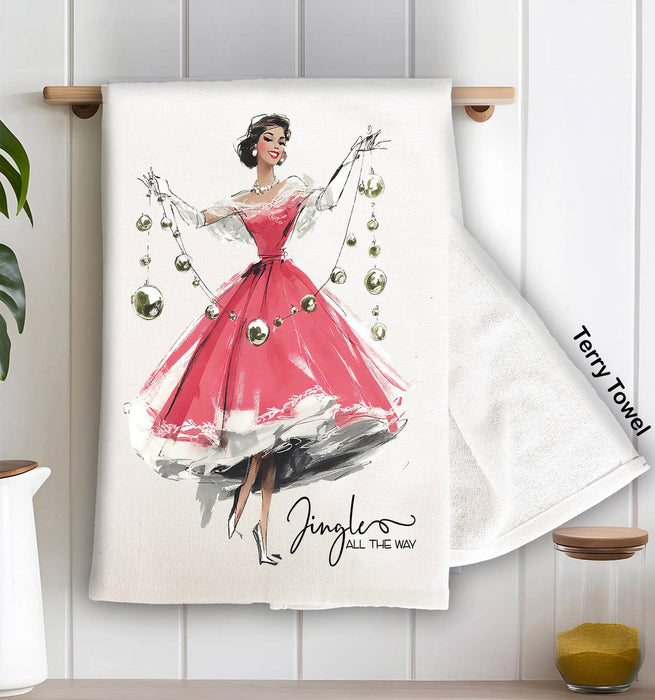 Retro Christmas Jingle all the way Kitchen Terry Towel
