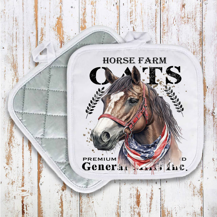Horse Farm Oats Farmhouse Pot Holder Oven Mitt