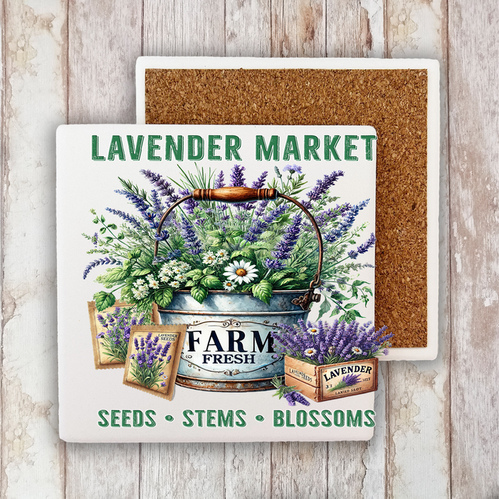 Lavender in Buckets Market Stone Coaster