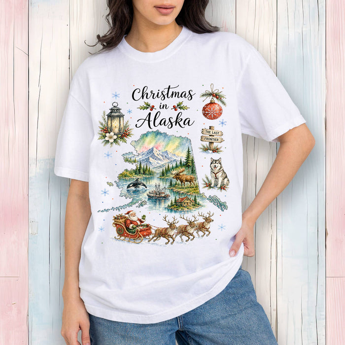 Christmas in Alaska State Map T-Shirt