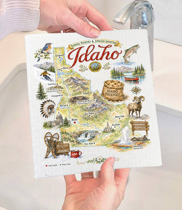 Idaho State Map Landmark Swedish Dishcloth