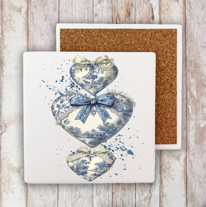 Chinoiserie Blue & White Hearts Valentine Stone Coaster