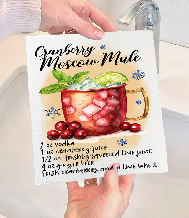 Christmas Cocktail Cranberry Moscow Mule Swedish Dishcloth