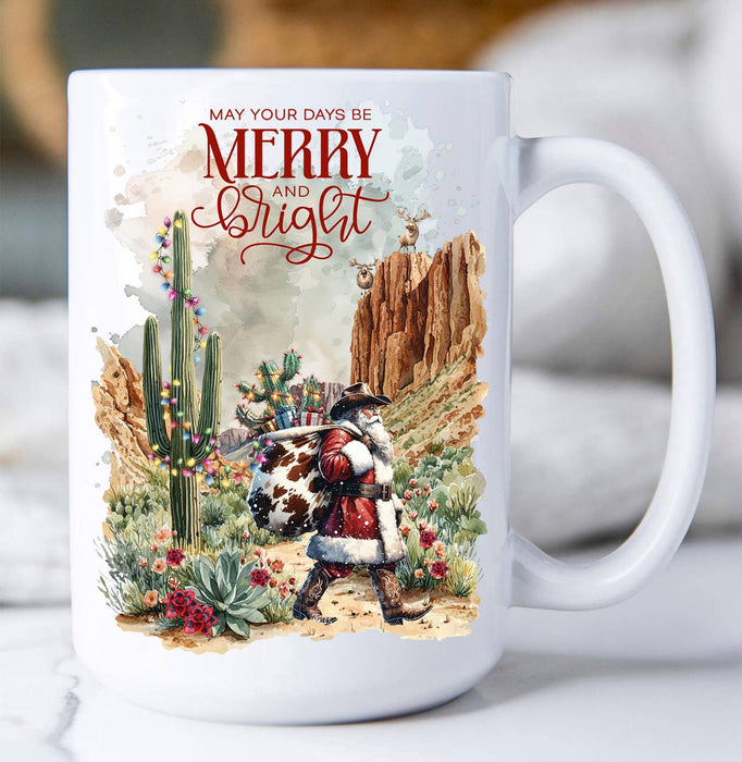 Christmas Cowboy Santa Cactus Desert Coffee Mug
