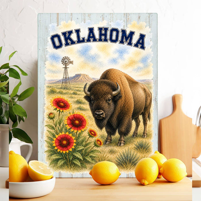 Oklahoma State Bird and Animal Glass Cutting Board