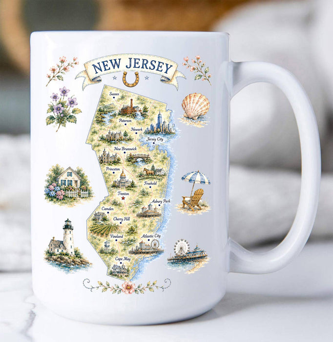 New Jersey State Map Landmark Coffee Mug