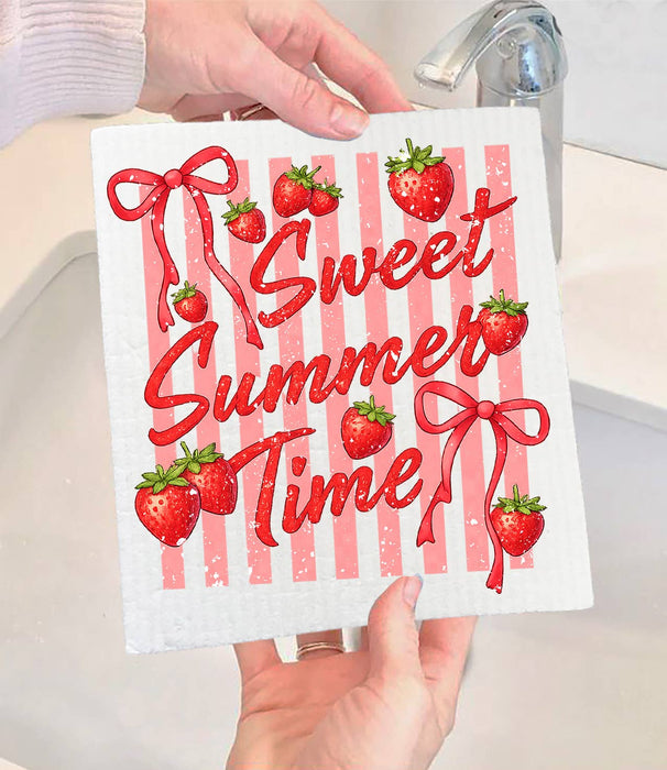 Sweet Summer Time Strawberries Swedish Dishcloth