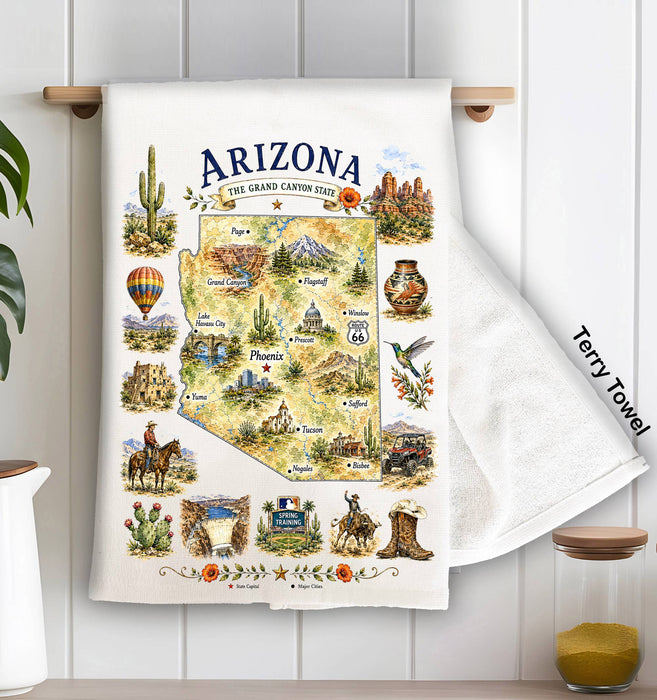 Arizona State Map Landmark Kitchen Terry Towel