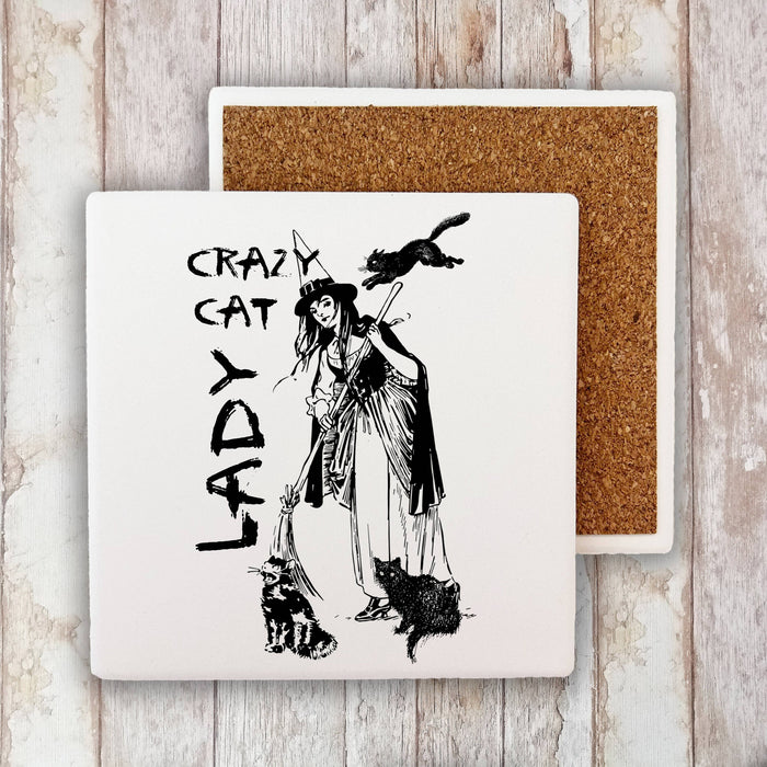 Crazy Cat Lady Witch Halloween Stone Coaster