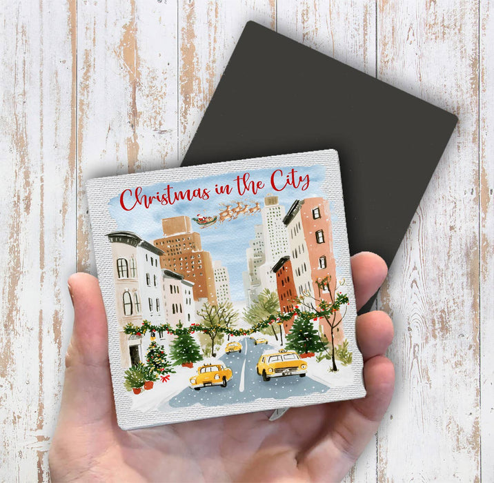 Christmas in the City Taxi Magnet Fridge