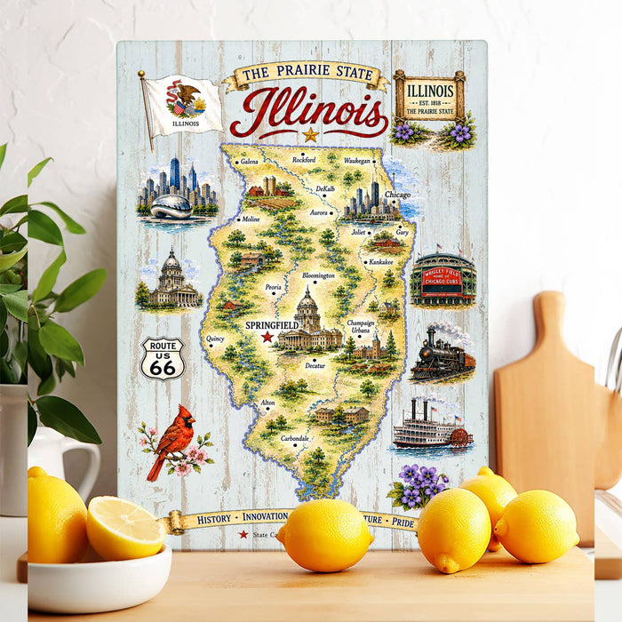 Illinois State Map Landmark Glass Cutting Board