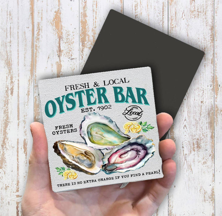 Oysters Bar Fresh & Local Coastal Beach Magnet Fridge