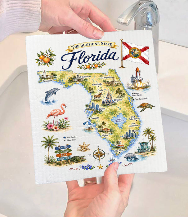 Florida State Map Landmark Swedish Dishcloth