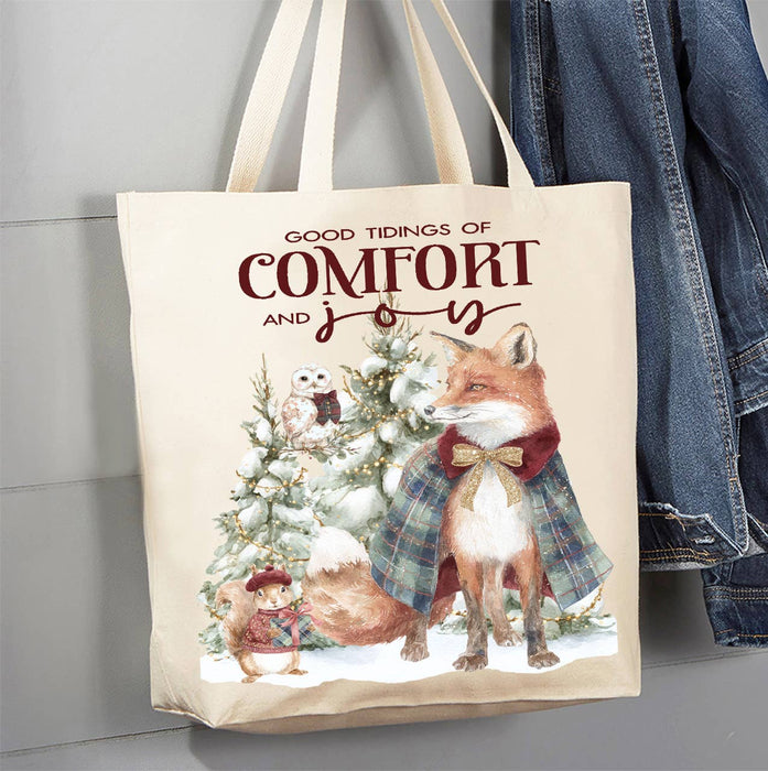 Christmas Good Tidings Snow Fox Canvas Tote Bag