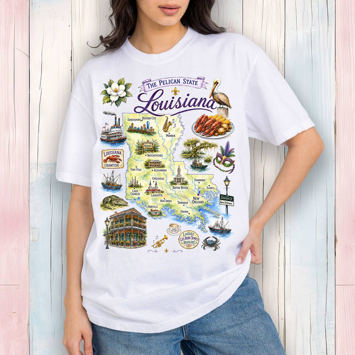 Louisiana State Map Landmark T-Shirt