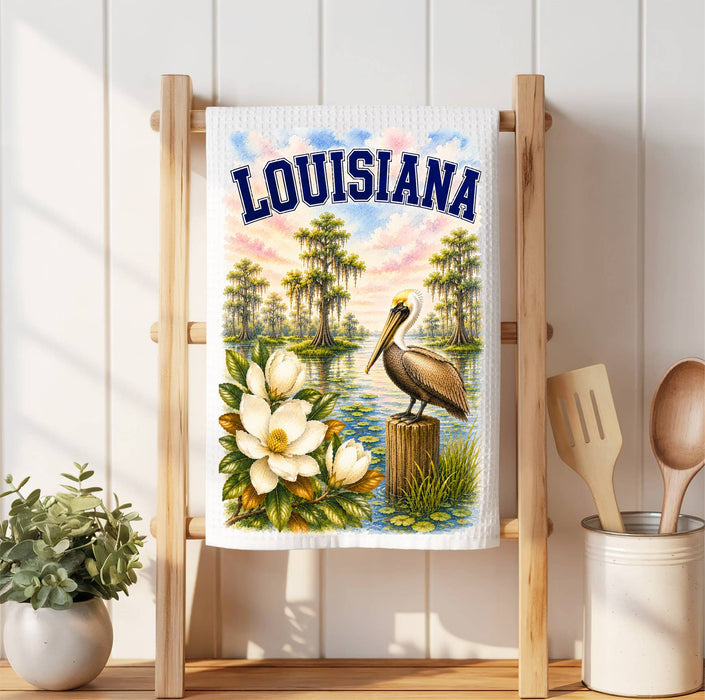 Louisiana State Bird and Animal Waffle Weave Towel