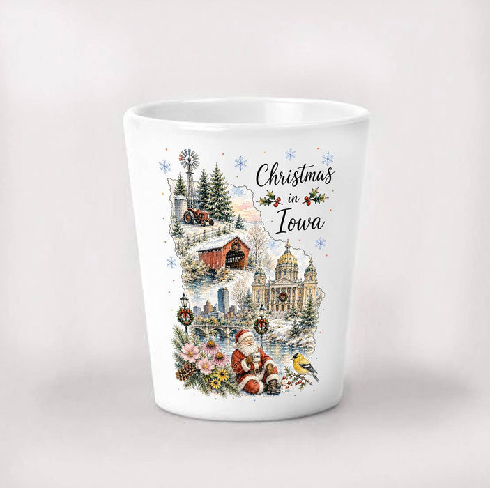Christmas in Iowa State Map Shot Glass