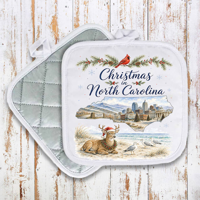 Christmas in North Carolina State Map Pot Holder